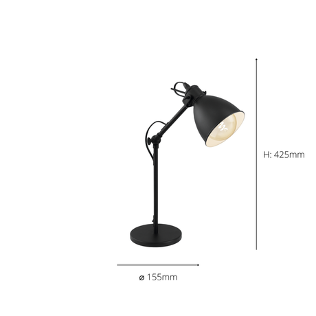 Eglo EU PRIDDY Table Lamp – Vintage Black & White Steel Desk Light, E27, Inline Switch, Indoor Lighting