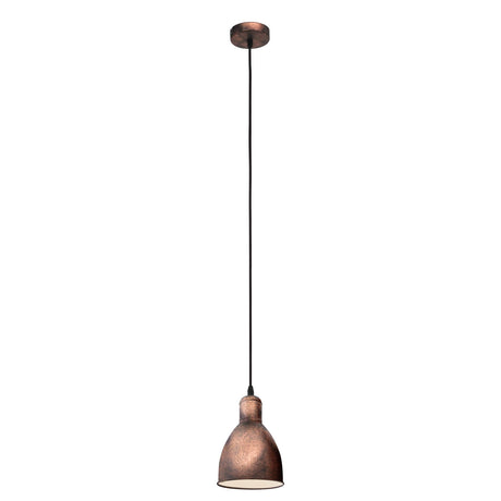 Eglo EU Priddy 1 Single Pendant Light E27 Copper Antique