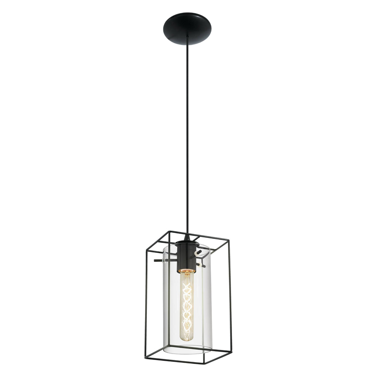 Eglo EU LONCINO Pendant Ceiling Light – Vintage Black Steel with Smoked Glass, E27, Height Adjustable