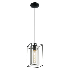 Eglo EU LONCINO Pendant Ceiling Light – Vintage Black Steel with Smoked Glass, E27, Height Adjustable