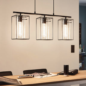 Eglo EU Loncino Smoke And Black Glass And Metal 3 Light Ceiling Fitting, (D) 74.5cm