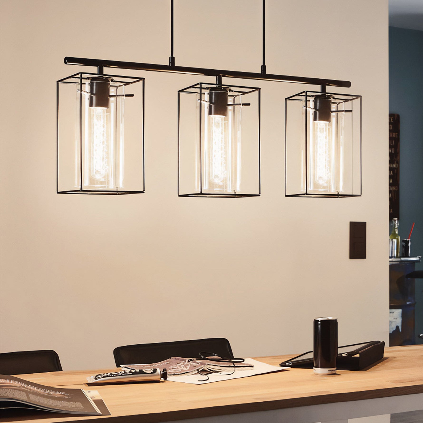Eglo EU Rosley Black Steel & Natural Linen Fabric Minimalist 4-Light Spotlight product image - Endon Lighting from First Light Direct with great prices and fast UK delivery