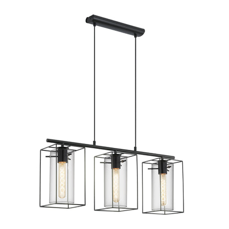 Eglo EU Loncino Smoke And Black Glass And Metal 3 Light Ceiling Fitting, (D) 74.5cm