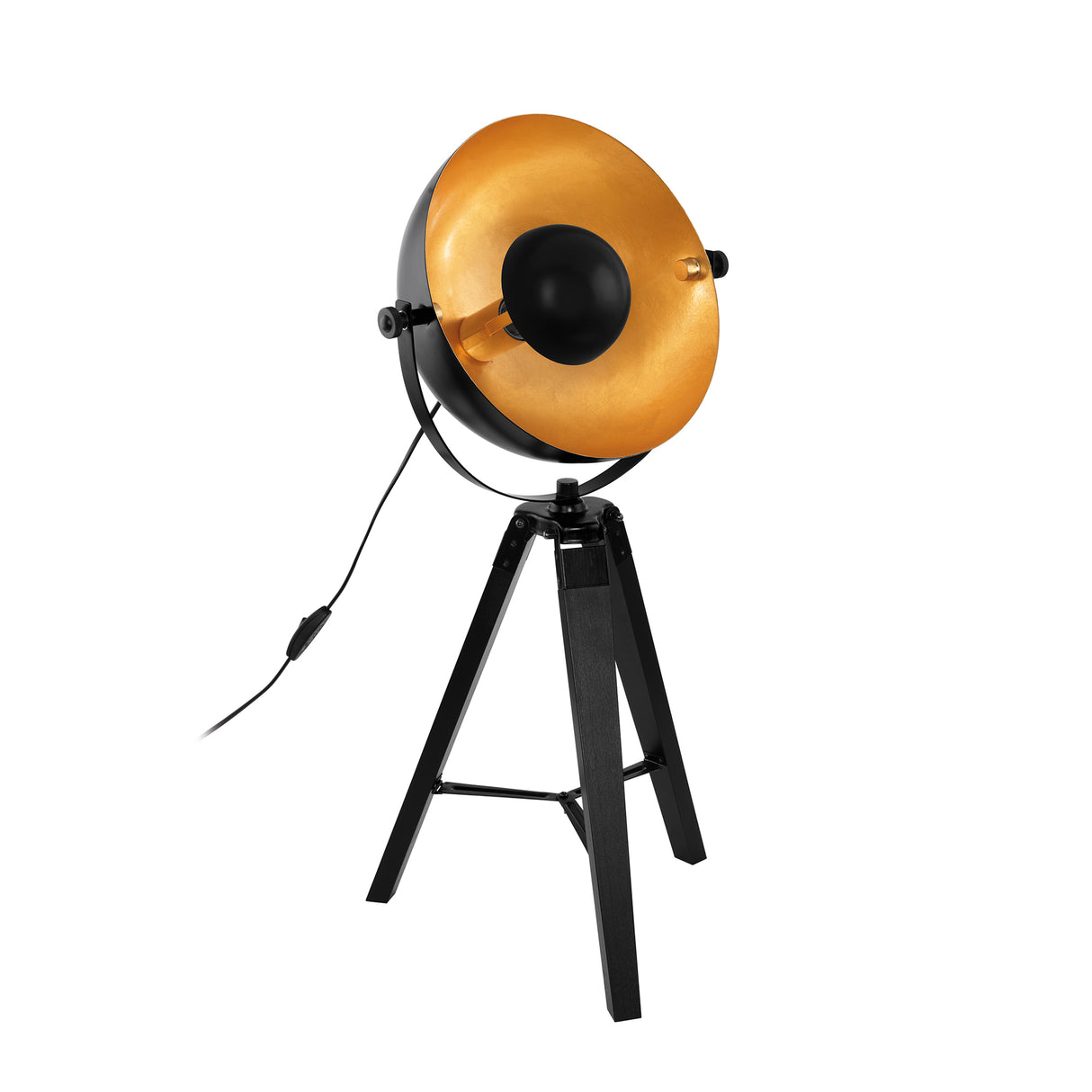 Eglo EU COVALEDA Table Lamp – Vintage Wood & Brass Design, E27, Inline Switch, Indoor Lighting