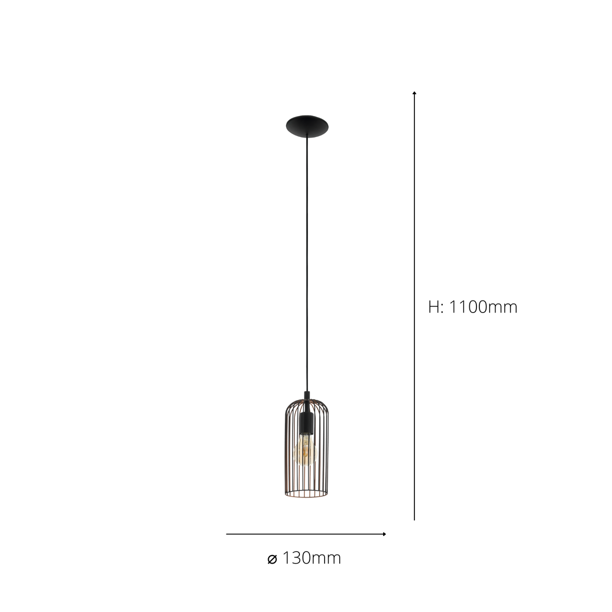 Eglo EU Roccamena Black And Copper Metal 1 Light Ceiling Pendant, (D) 13cm
