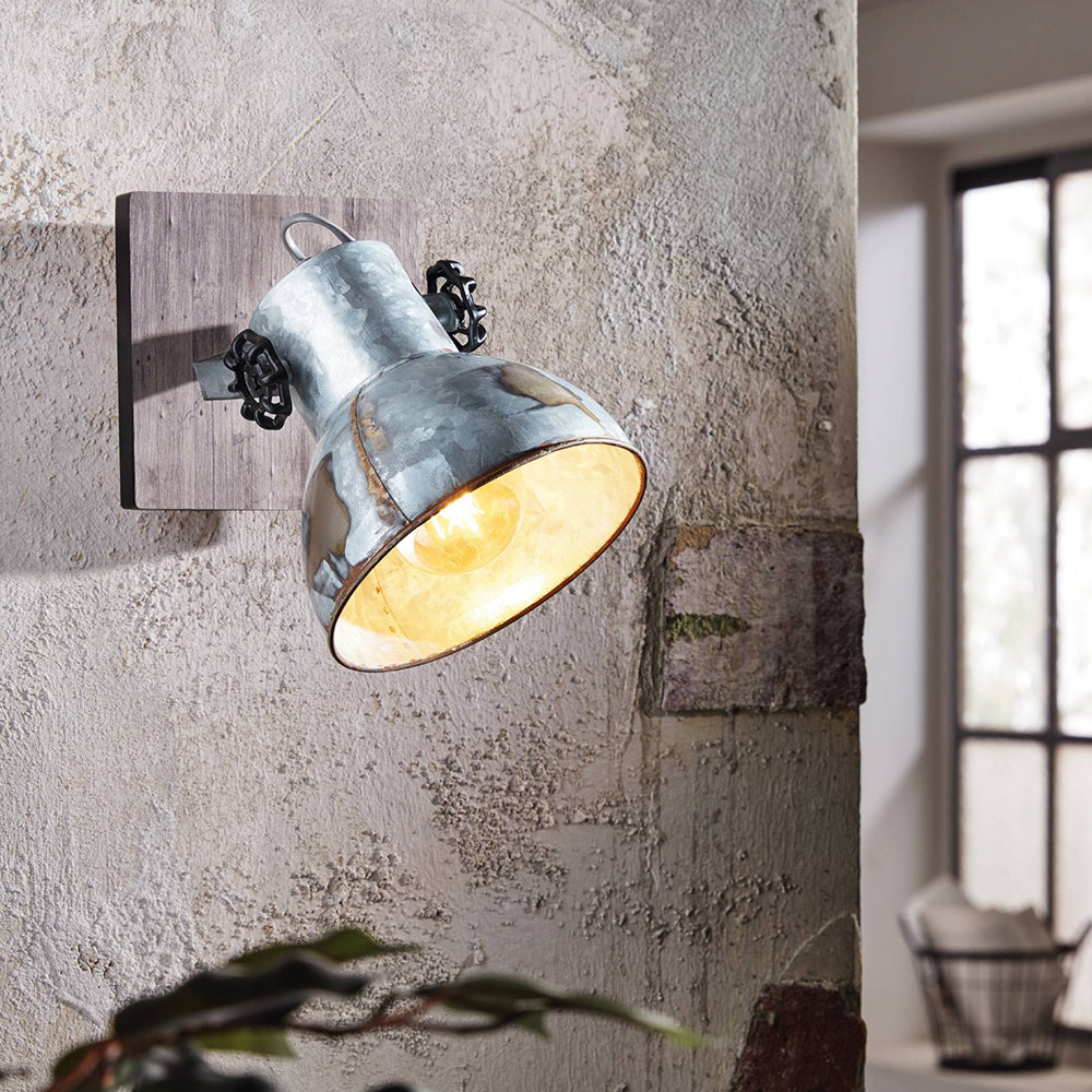 Eglo EU Barnstaple Wood & Steel Zinc Single Spotlight