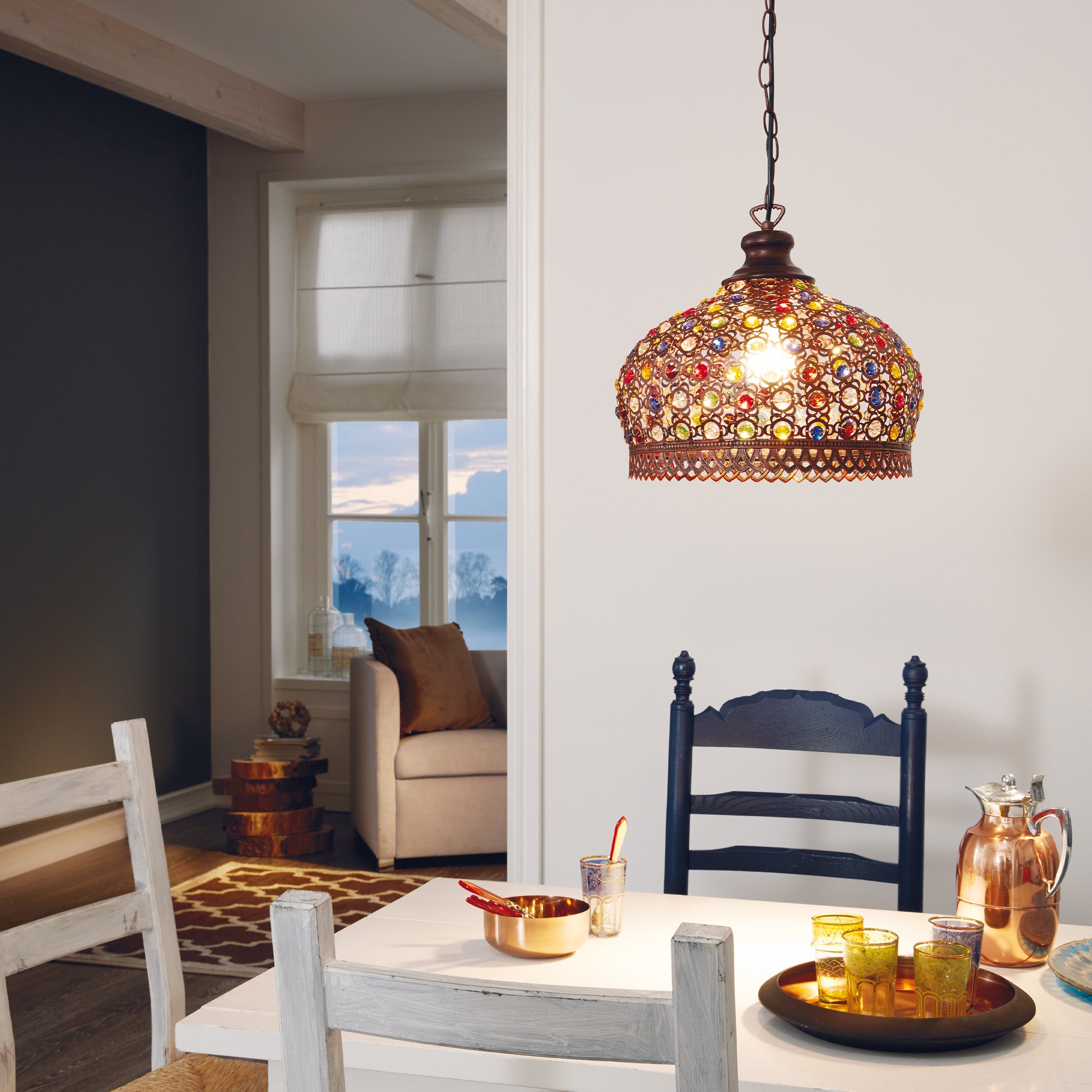 Eglo EU Gaetano 1 Black & Gold Steel Dome Pendant Light, 53cm