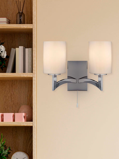 Searchlight Electric Gina 2Lt Wall Light - Chrome & White Glass Shades 4992-2CC