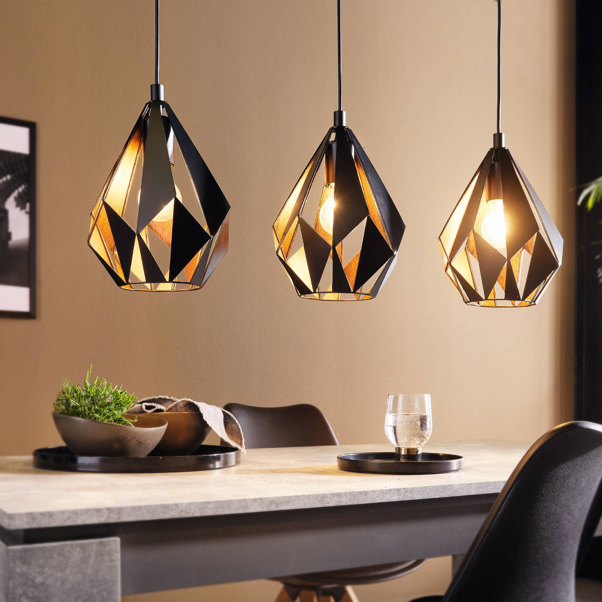 Eglo EU Carlton 1 Vintage Industrial 3 Pendant Light 