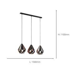 Eglo EU Carlton 1 Vintage Industrial 3 Pendant Light