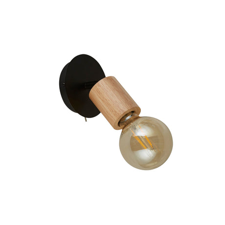 Searchlight Electric Spinny Spotlight Wall Light - Wood & Matt Black Metal 50211-1NA