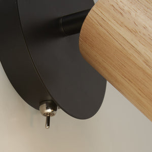 Searchlight Electric Spinny Spotlight Wall Light - Wood & Matt Black Metal 50211-1NA