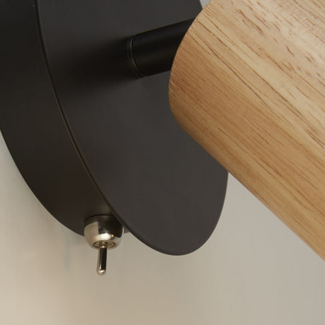 Searchlight Electric Spinny Spotlight Wall Light - Wood & Matt Black Metal 50211-1NA