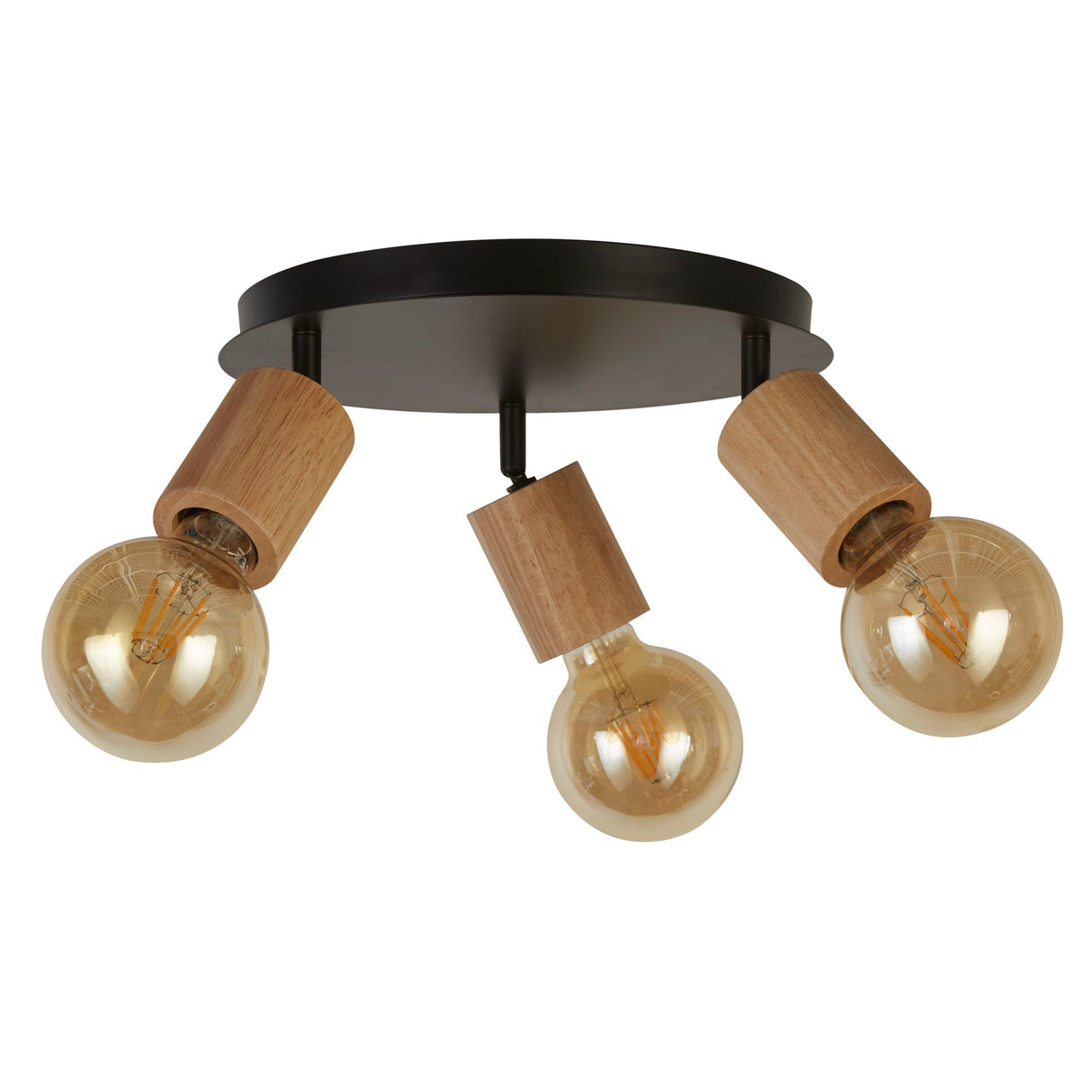 Searchlight Electric Spinny 3Lt Round Spotlight - Wood & Matt Black Metal 50211-3NA