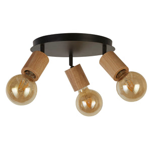 Searchlight Electric Spinny 3Lt Round Spotlight - Wood & Matt Black Metal 50211-3NA