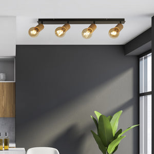 Searchlight Electric Spinny 4Lt Bar Spotlight - Wood & Matt Black Metal 50211-4NA