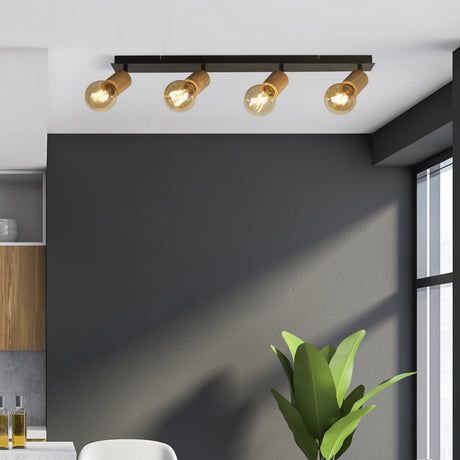 Searchlight Electric Spinny 4Lt Bar Spotlight - Wood & Matt Black Metal 50211-4NA