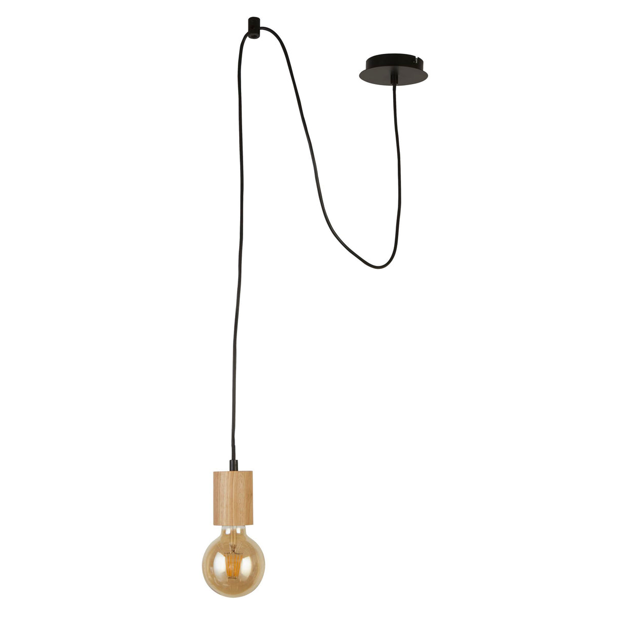 Searchlight Electric Spinny Pendant - Wood & Matt Black Metal 50212-1NA