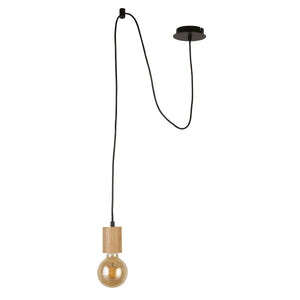 Searchlight Electric Spinny Pendant - Wood & Matt Black Metal 50212-1NA