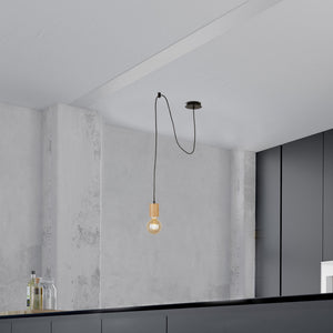 Searchlight Electric Spinny Pendant - Wood & Matt Black Metal 50212-1NA