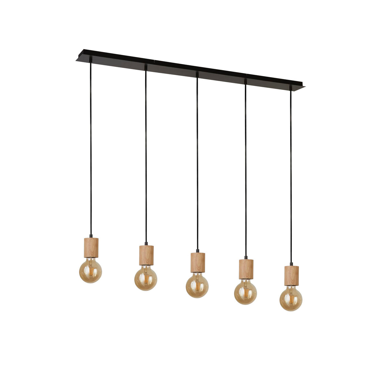 Searchlight Electric Spinny 5Lt Bar Pendant - Wood & Matt Black Metal 50212-5NA