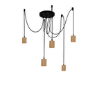 Searchlight Electric Spinny 5Lt Pendant - Wood & Matt Black Metal 50213-5NA
