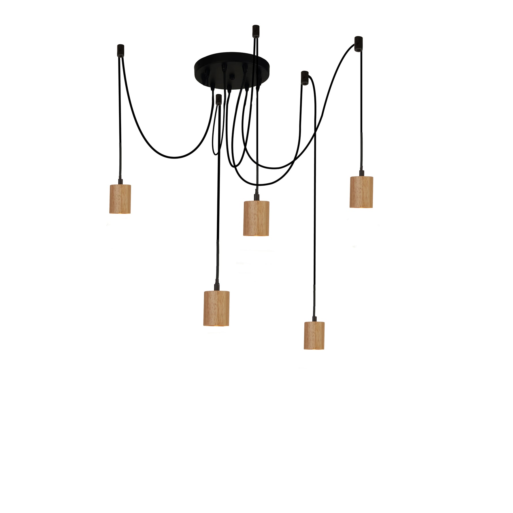 Searchlight Electric Spinny 5Lt Pendant - Wood & Matt Black Metal 50213-5NA
