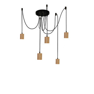 Searchlight Electric Spinny 5Lt Pendant - Wood & Matt Black Metal 50213-5NA