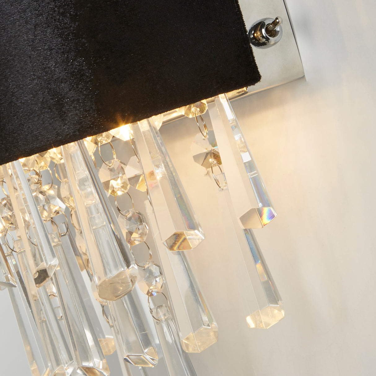 Searchlight Electric Glamour 2Lt Wall Light - Black Velvet & Clear Crystal 50818-2BK
