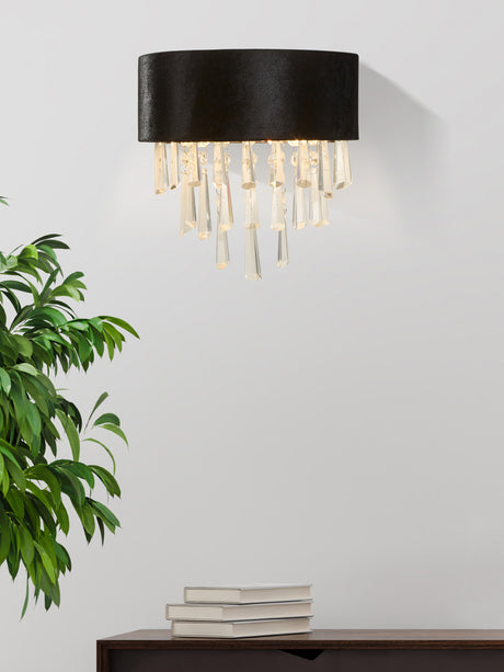 Searchlight Electric Glamour 2Lt Wall Light - Black Velvet & Clear Crystal 50818-2BK