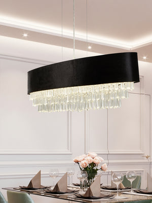 Searchlight Electric Glamour 8Lt Oval Pendant - Black Velvet & Clear Crystal 50818-8BK