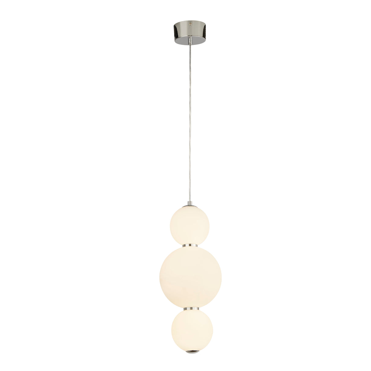 Snowball  3Lt Pendant - Chrome Metal & Opal Glass