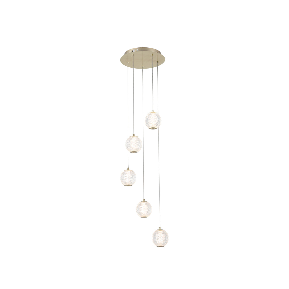 Allure 5Lt Multi-Drop Pendant - Satin Brass & Clear Acrylic