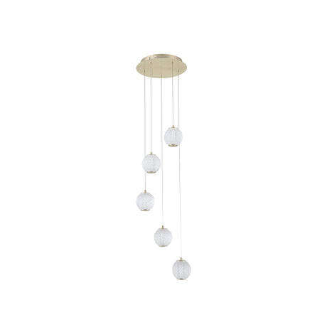 Searchlight Electric Allure 5Lt Multi-Drop Pendant - Satin Brass & Clear Acrylic 51481-5SB