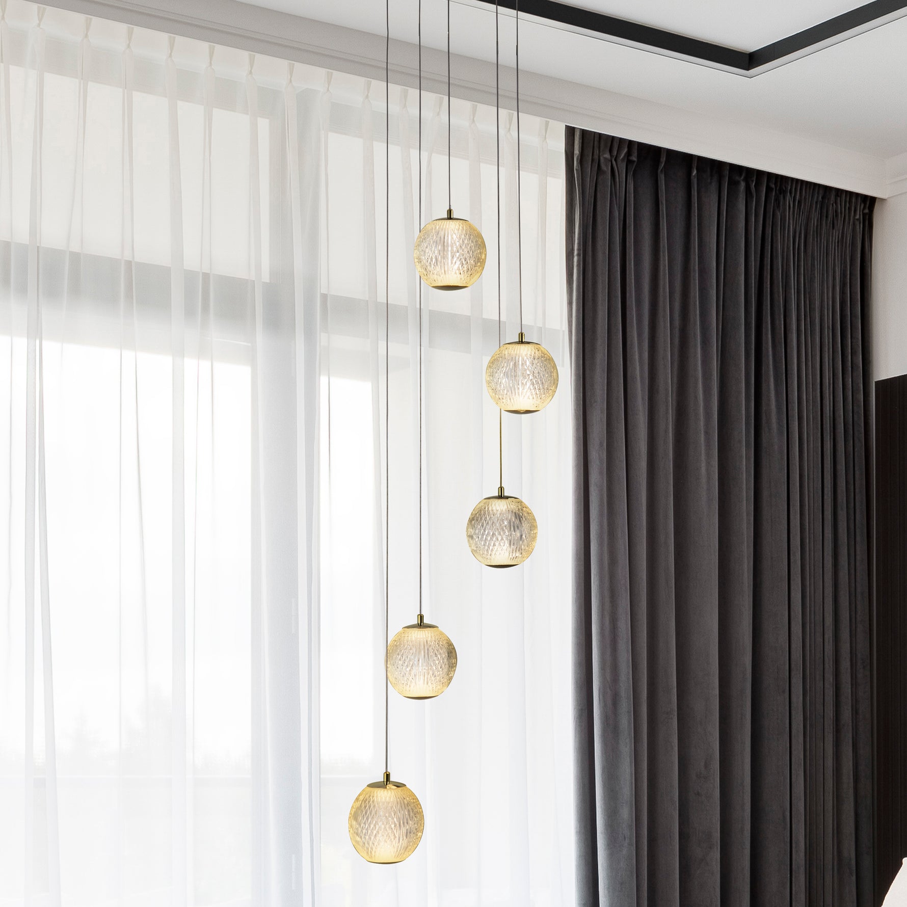 Searchlight Electric Allure 5Lt Multi-Drop Pendant - Satin Brass & Clear Acrylic 51481-5SB