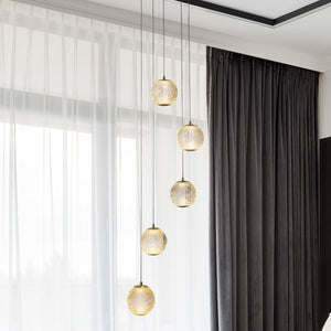 Searchlight Electric Allure 5Lt Multi-Drop Pendant - Satin Brass & Clear Acrylic 51481-5SB