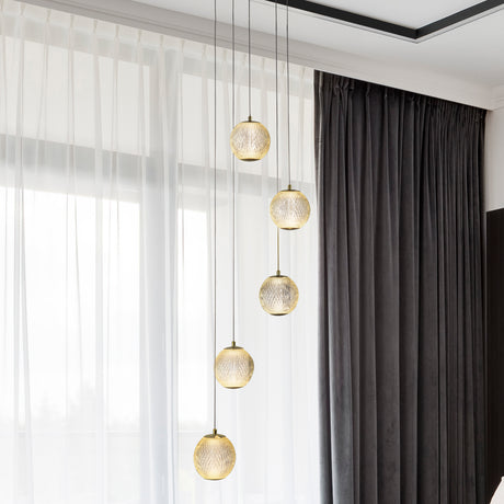 Searchlight Electric Allure 5Lt Multi-Drop Pendant - Satin Brass & Clear Acrylic 51481-5SB