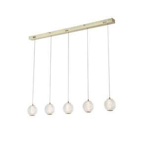 Allure 5Lt Bar Pendant - Satin Brass Metal & Clear Acrylic
