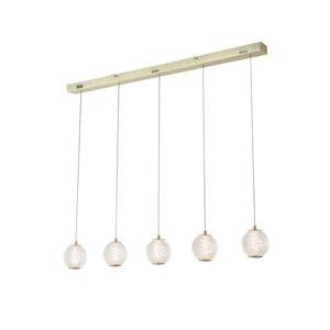 Allure 5Lt Bar Pendant - Satin Brass Metal & Clear Acrylic