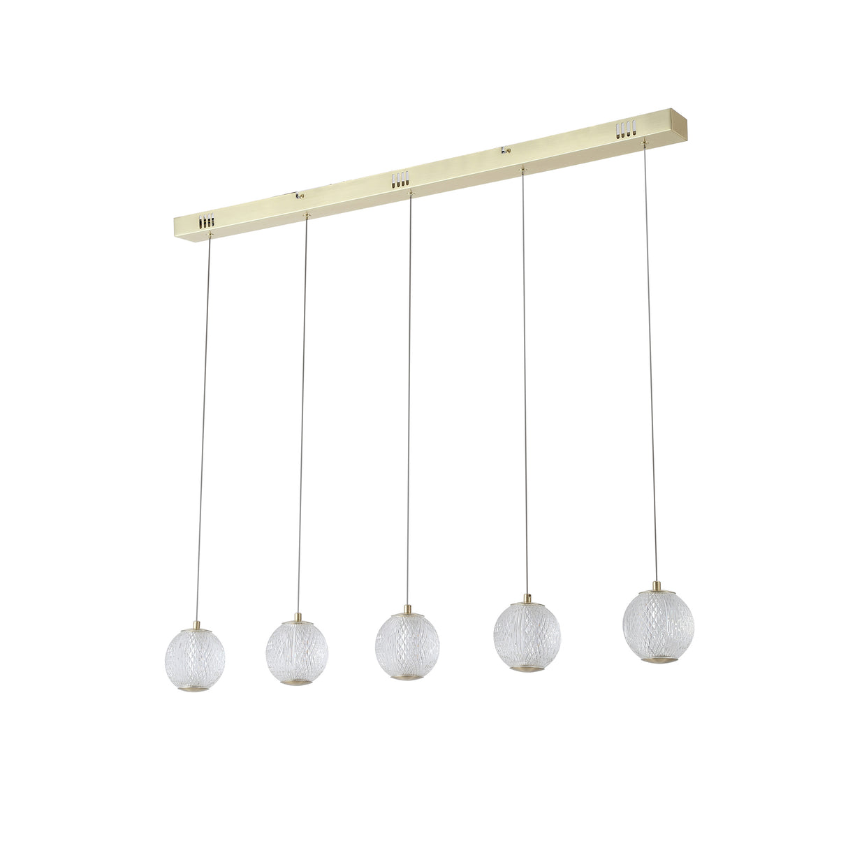 Searchlight Electric Allure 5Lt Bar Pendant - Satin Brass Metal & Clear Acrylic 51485-5SB