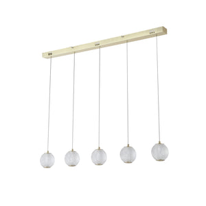 Searchlight Electric Allure 5Lt Bar Pendant - Satin Brass Metal & Clear Acrylic 51485-5SB