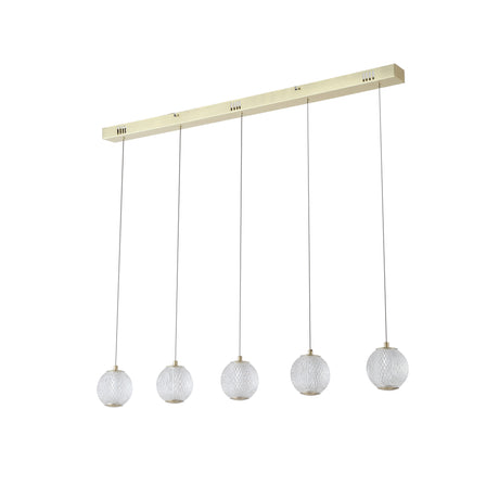 Searchlight Electric Allure 5Lt Bar Pendant - Satin Brass Metal & Clear Acrylic 51485-5SB