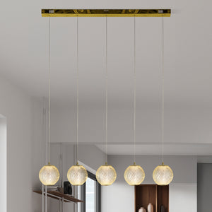 Searchlight Electric Allure 5Lt Bar Pendant - Satin Brass Metal & Clear Acrylic 51485-5SB