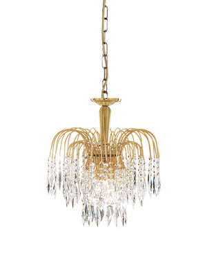 Waterfall 3Lt Pendant - Gold Metal & Crystal