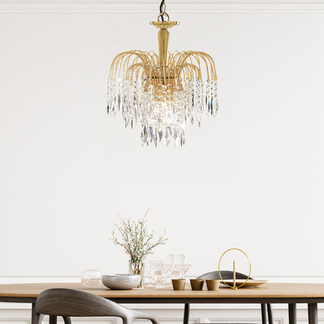 Searchlight Electric Waterfall 3Lt Pendant - Gold Metal & Crystal 5173-3
