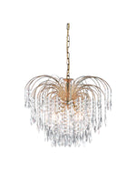 Waterfall 5Lt Pendant - Gold Metal & Crystal