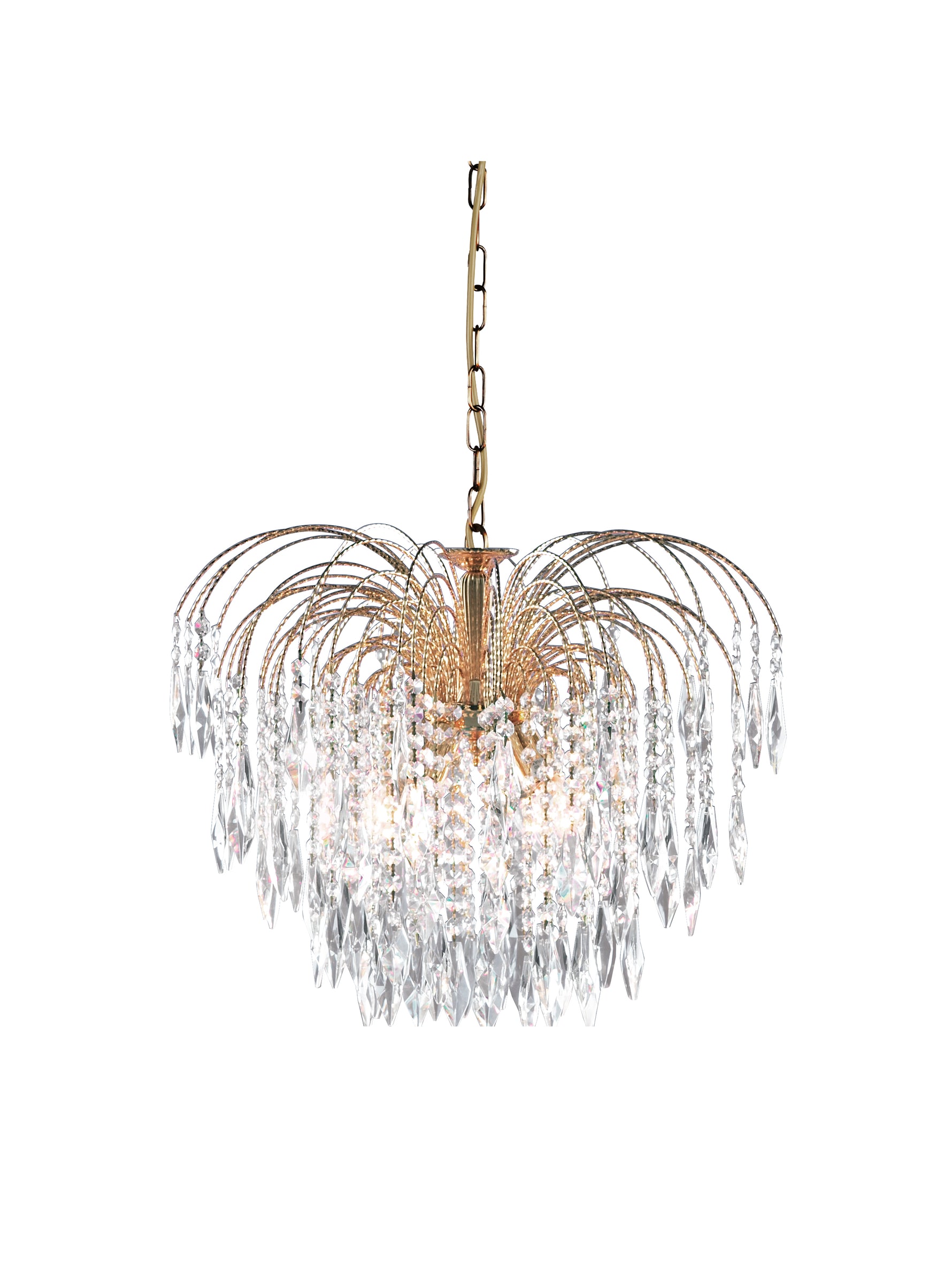 Waterfall 5Lt Pendant - Gold Metal & Crystal