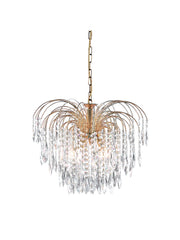 Waterfall 5Lt Pendant - Gold Metal & Crystal