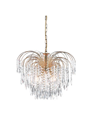 Waterfall 5Lt Pendant - Gold Metal & Crystal