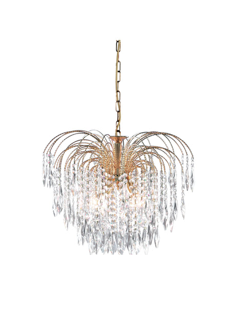 Waterfall 5Lt Pendant - Gold Metal & Crystal